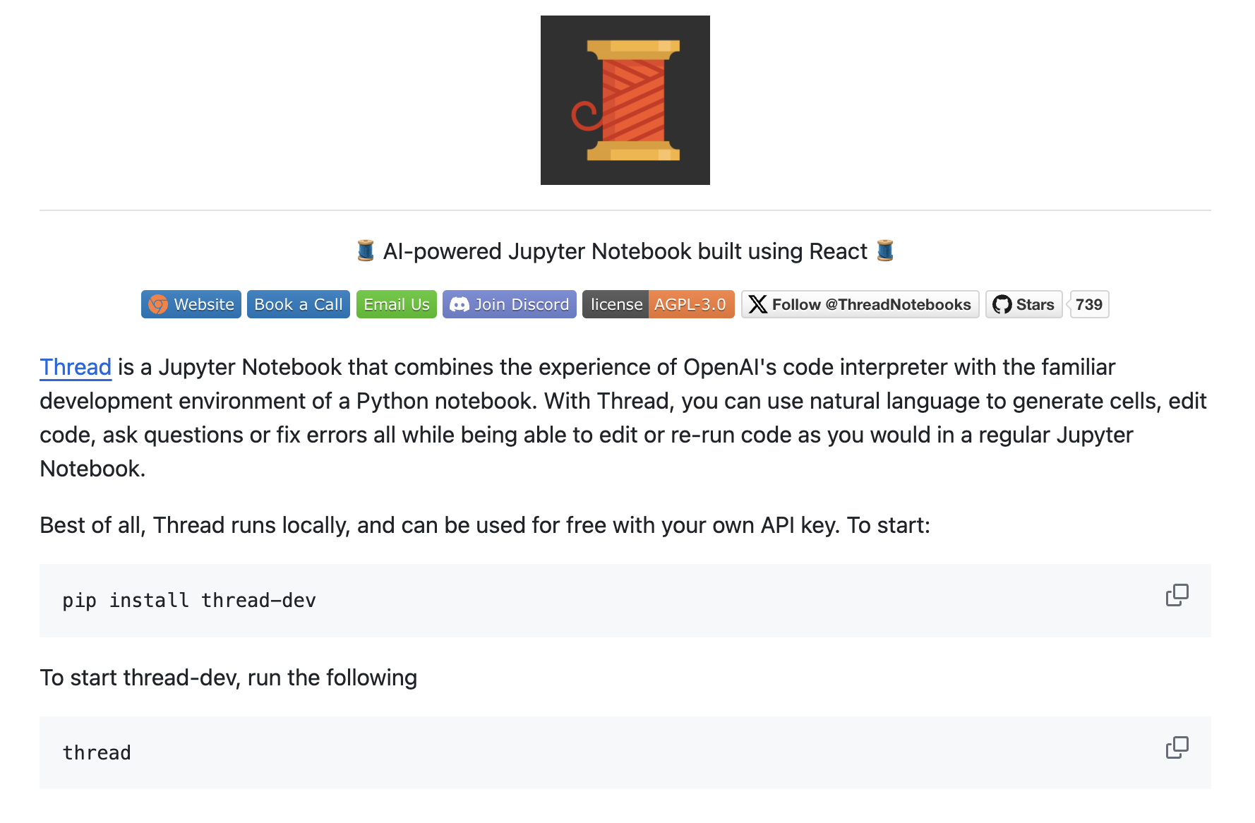  Thread: A Jupyter Notebook that Combines the Experience of OpenAI’s Code Interpreter with the Familiar Development Environment of a Python Notebook