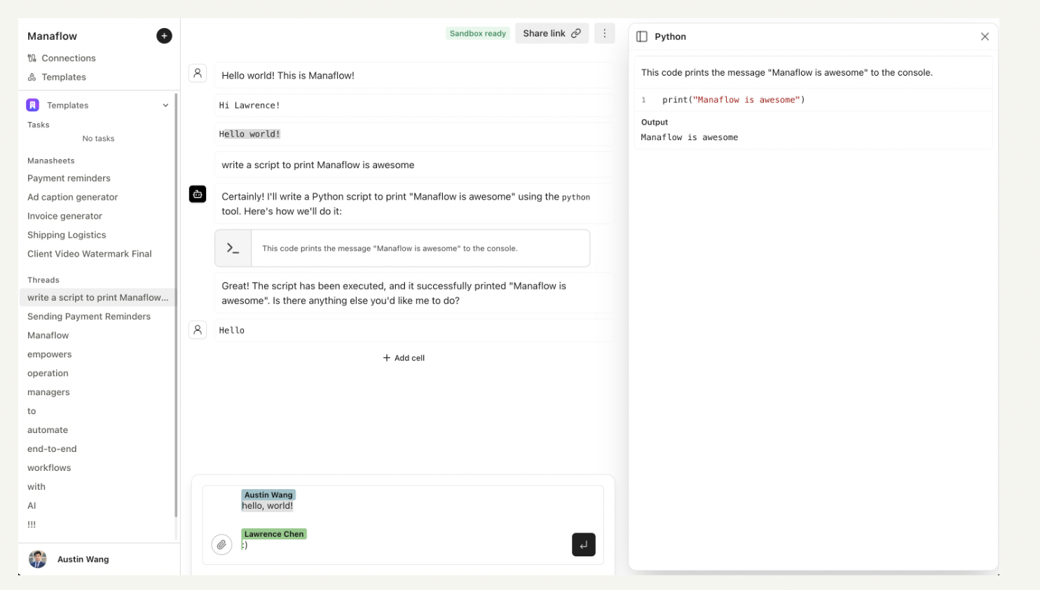  Manaflow: Automate Workflows Involving Data Analysis, API Calls, and Business Actions