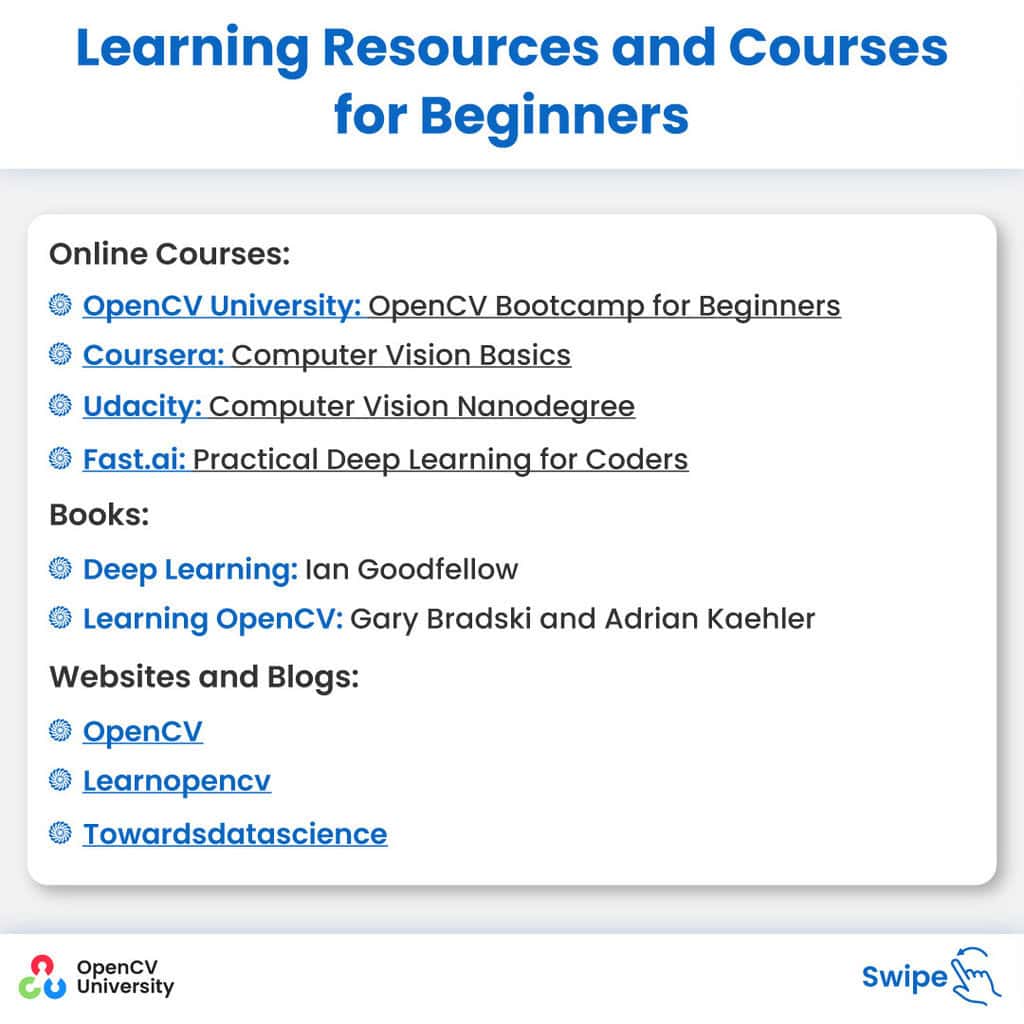 Learning Resources and Courses for Beginners - transitioning to a computer vision career
