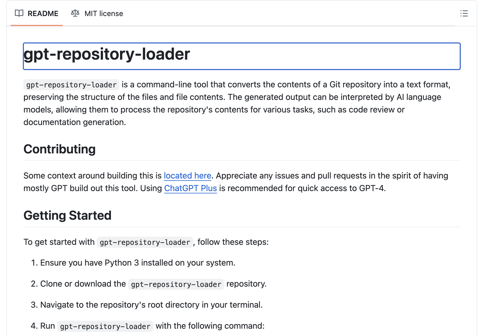 GPT-Repository-Loader: A Command-Line Tool that Converts the Contents of a Git Repository into a Text Format