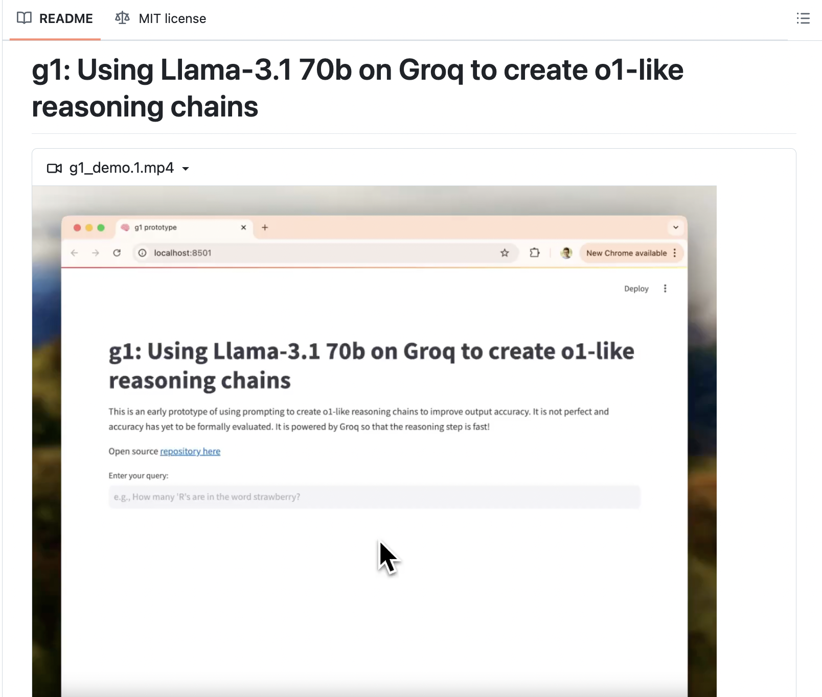 g1: Using Llama-3.1 70b on Groq to Create o1-like Reasoning Chains