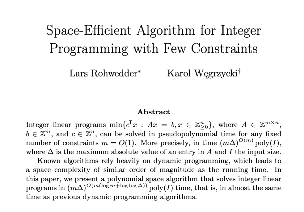 This Research Paper Discusses Space-Efficient Algorithms for Integer Programming with Few Constraints