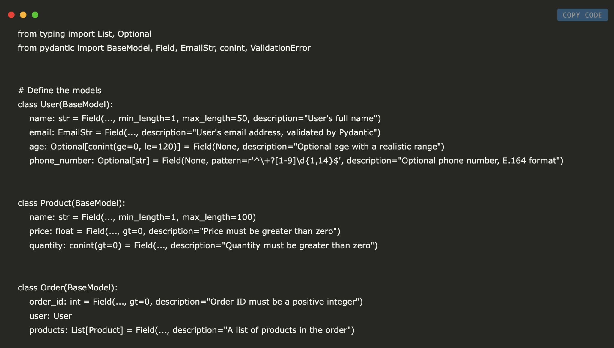  A Step-by-Step Tutorial on Robustly Validating and Structuring User, Product, and Order Data with Pydantic in Python